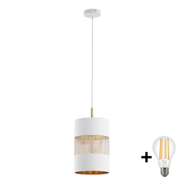 Suspension LED sur câble BOGART 1xE27/15W/230V blanc/or
