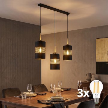 Suspension LED sur câble BOGART 3xE27/15W/230V noir/doré