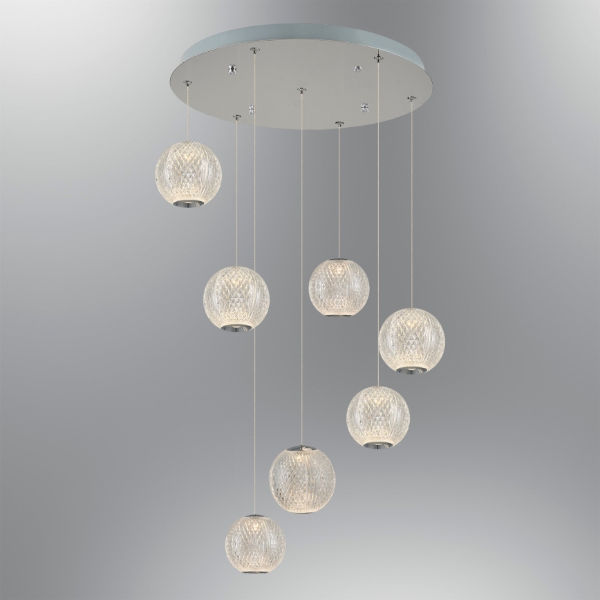 Suspension LED sur câble CREMONA 7xLED/5W/230V 3000K chrome mat