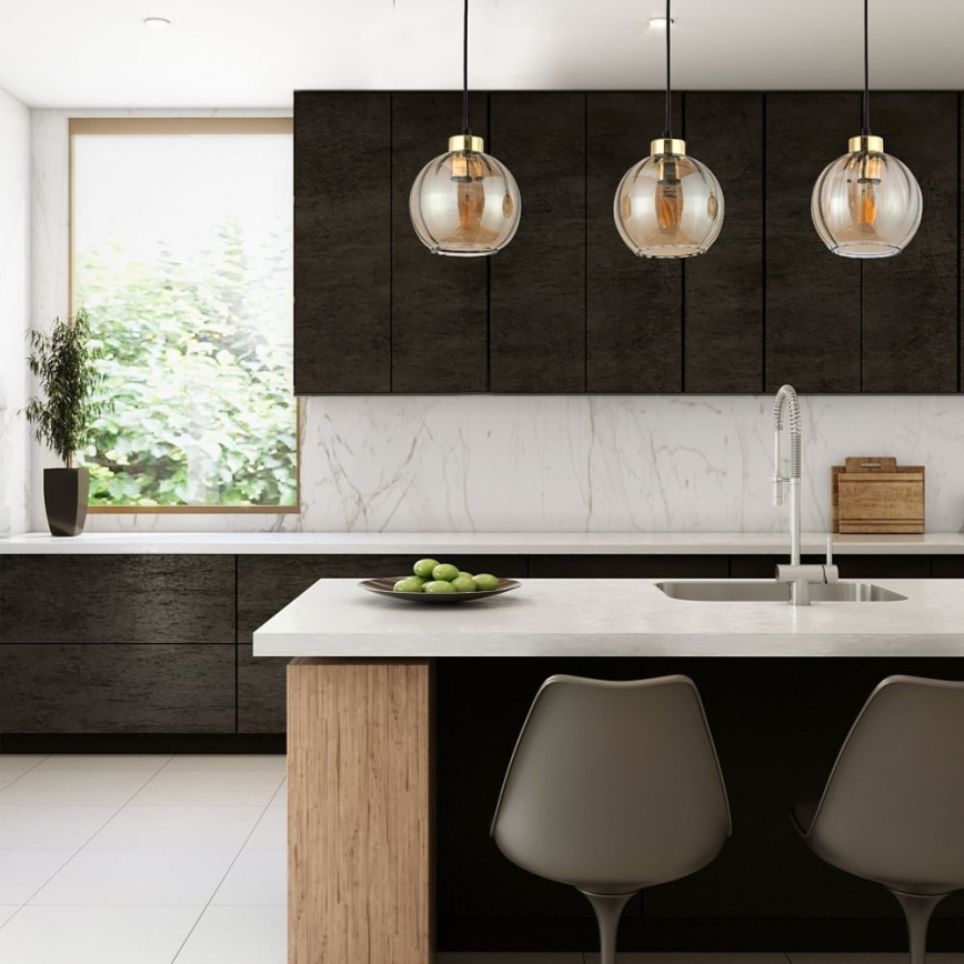 Suspension LED sur câble DEVI 3xE27/15W/230V noir/beige fumé