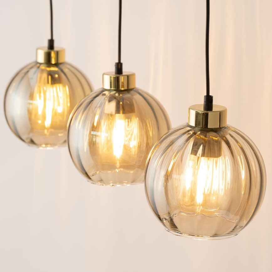 Suspension LED sur câble DEVI 3xE27/15W/230V noir/beige fumé