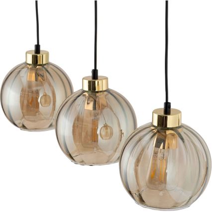 Suspension LED sur câble DEVI 3xE27/15W/230V noir/beige fumé