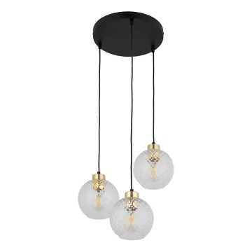 Suspension LED sur câble DEVON 3xE27/15W/230V noir/transparent