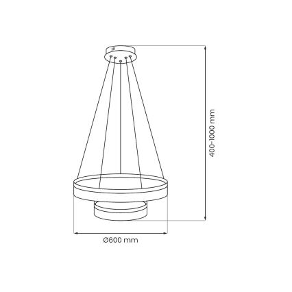 Suspension LED sur câble GALA, 54 W, 230 V, Ø 60 cm, argentée
