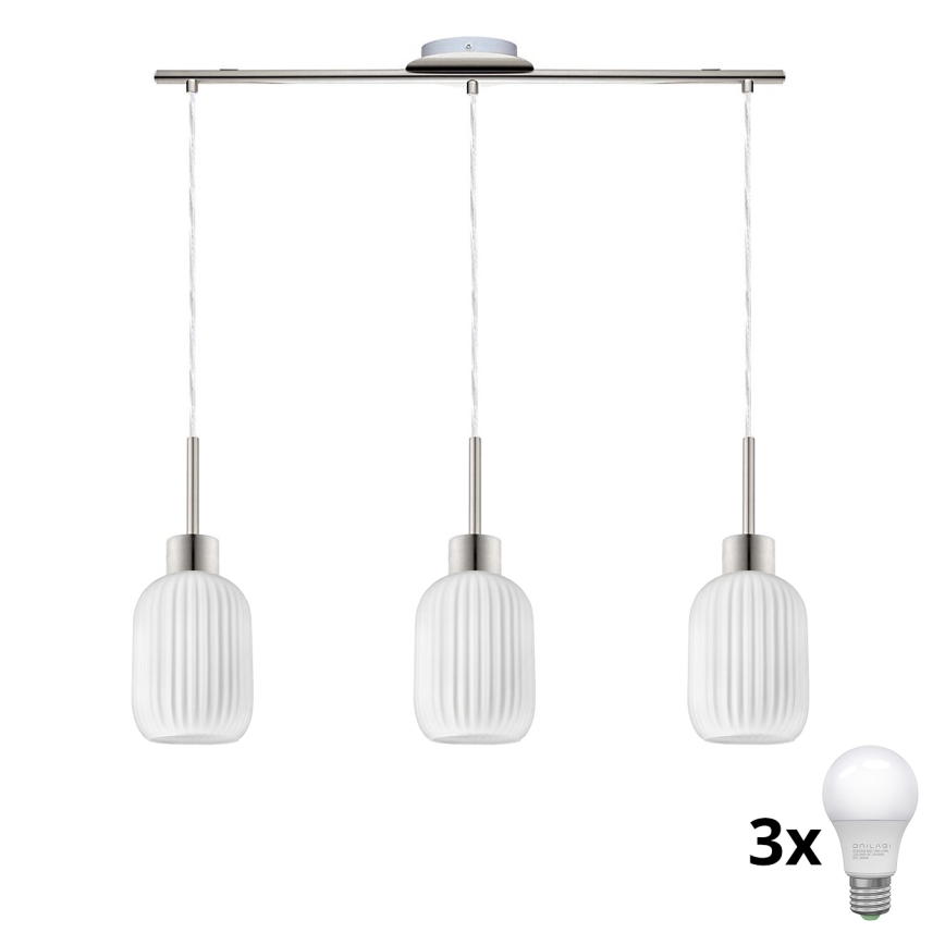 Suspension LED sur câble HARMA 3xE27/60W/230V, chrome mat/blanc