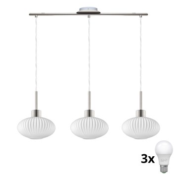 Suspension LED sur câble HARMA 3xE27/60W/230V chrome mat/blanc