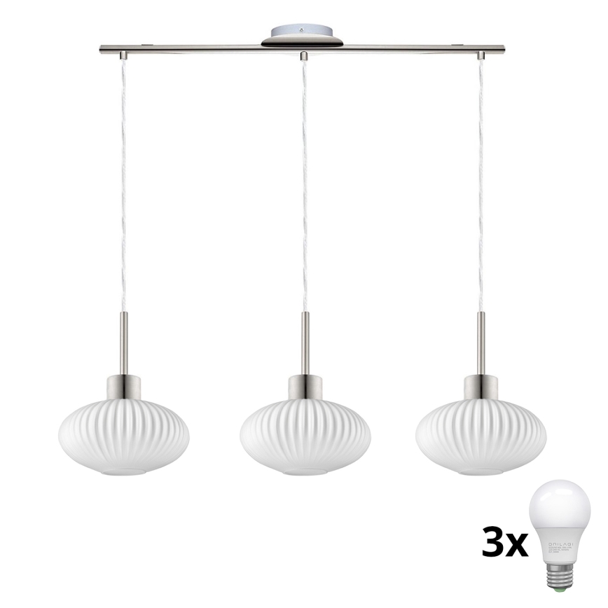 Suspension LED sur câble HARMA 3xE27/60W/230V chrome mat/blanc