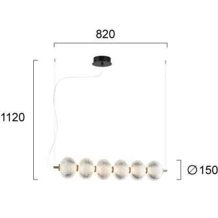 Suspension LED sur câble PELLUCID LED/23W/230V dorée/transparente