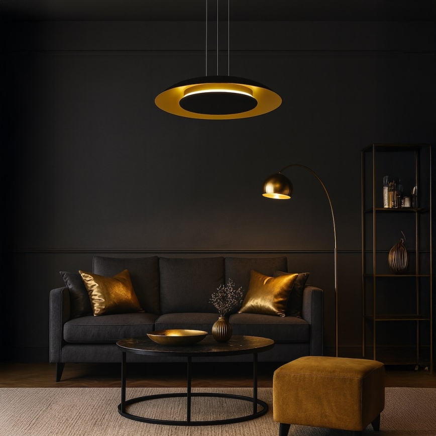 Suspension LED sur câble PIATTINO, 30W, 230V, 2700/3200/4000K, Ø 40 cm, noir/doré