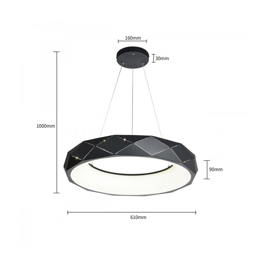 Suspension LED sur câble REUS LED/36W/230V 4000K Ø 61 cm noire