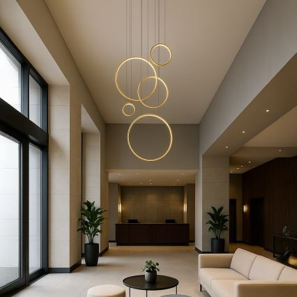 Suspension LED sur câble SATURNO LED/100W/230V, finition dorée