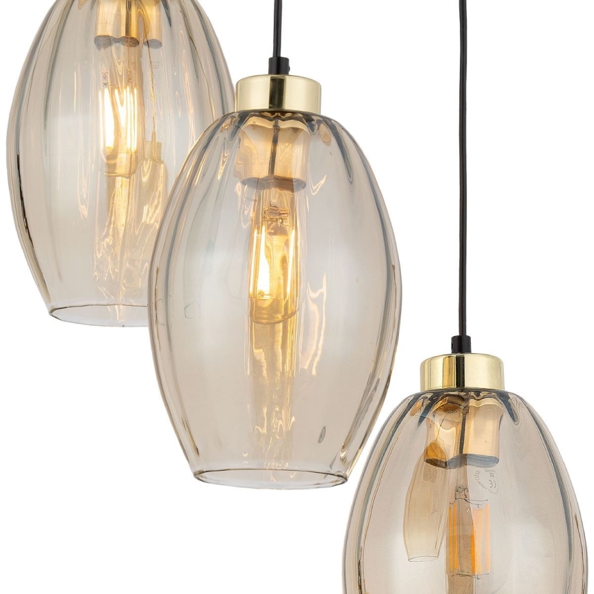 Suspension LED sur câble SEBO 3xE27/15W/230V noir/beige fumé