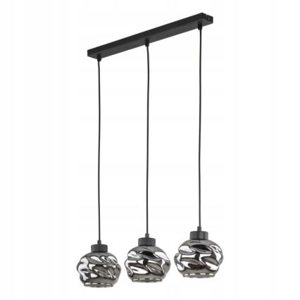 Suspension LED sur câble ZULIA 3x E27/15W/230V noir/noir fumé