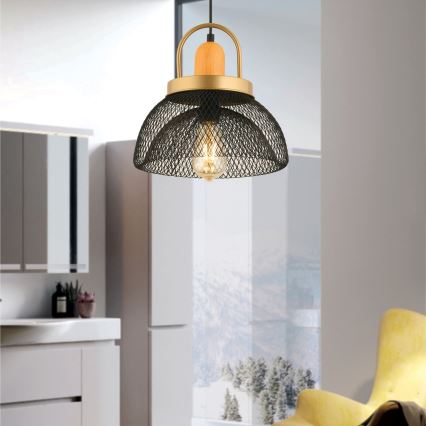 Suspension MONZA 1xE27/40W/230V, diamètre 29 cm, noir/or