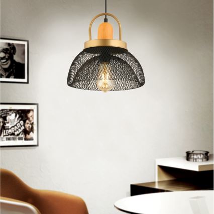 Suspension MONZA 1xE27/40W/230V, diamètre 29 cm, noir/or