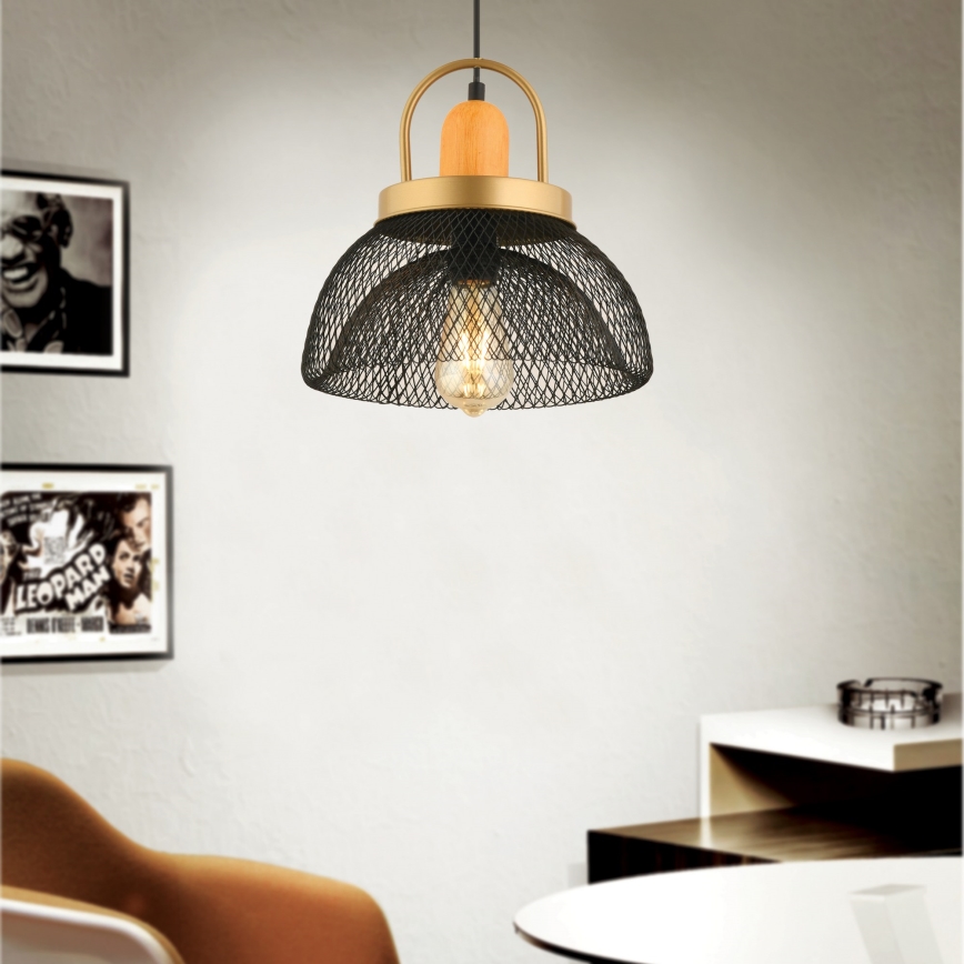 Suspension MONZA 1xE27/40W/230V, diamètre 29 cm, noir/or