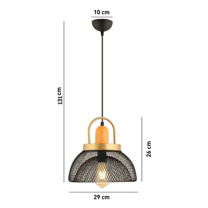 Suspension MONZA 1xE27/40W/230V, diamètre 29 cm, noir/or