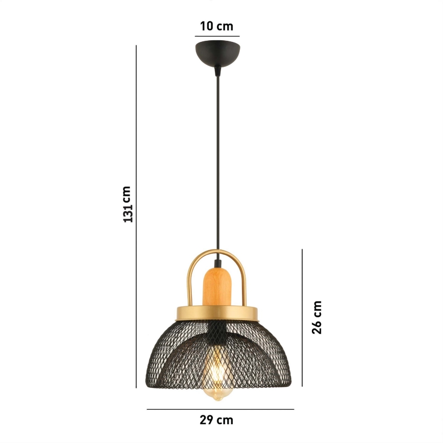 Suspension MONZA 1xE27/40W/230V, diamètre 29 cm, noir/or