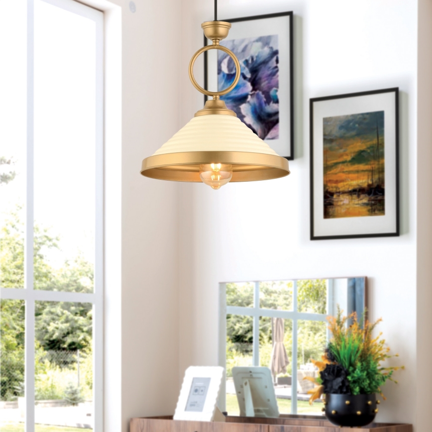 Suspension MONZA 1xE27/40W/230V diamètre 30 cm crème/bronzé