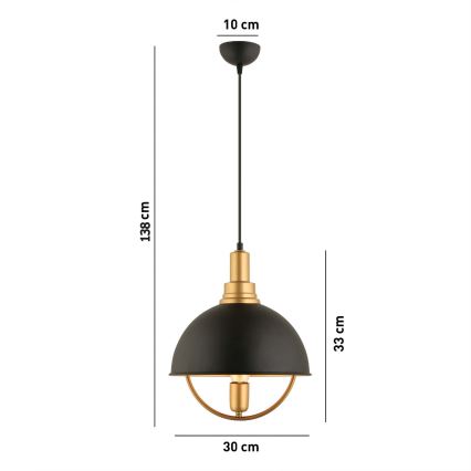 Suspension MONZA 1xE27/40W/230V diamètre 30 cm noir/or