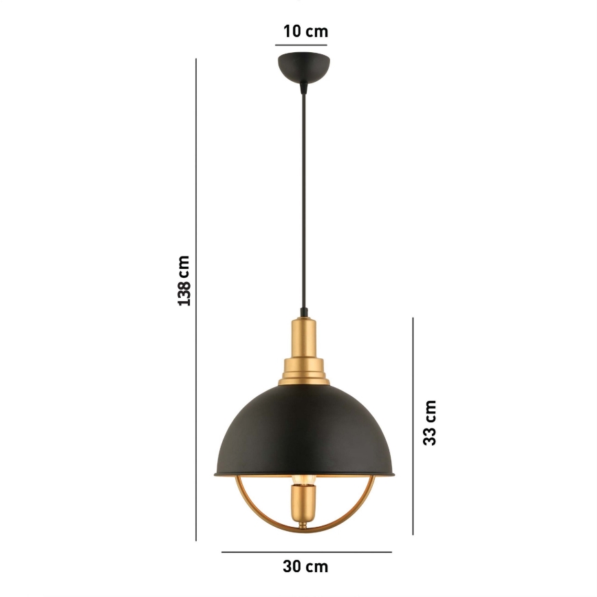 Suspension MONZA 1xE27/40W/230V diamètre 30 cm noir/or