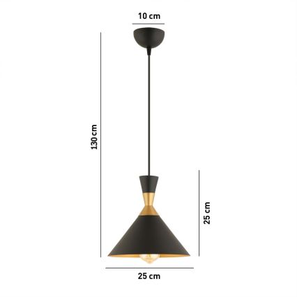 Suspension MONZA 1xE27/40W/230V Ø 25 cm noir/or