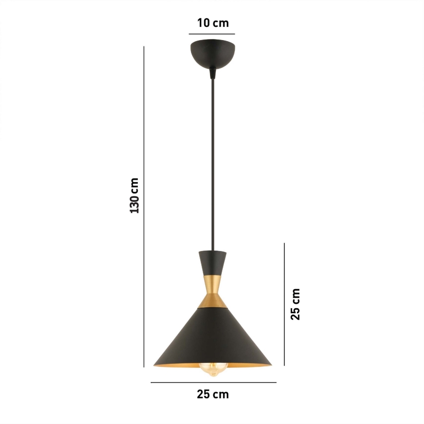 Suspension MONZA 1xE27/40W/230V Ø 25 cm noir/or
