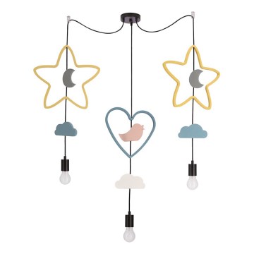 Suspension pour chambre d'enfant TRIO 3xE27/20W/230V, jaune/bleu/gris