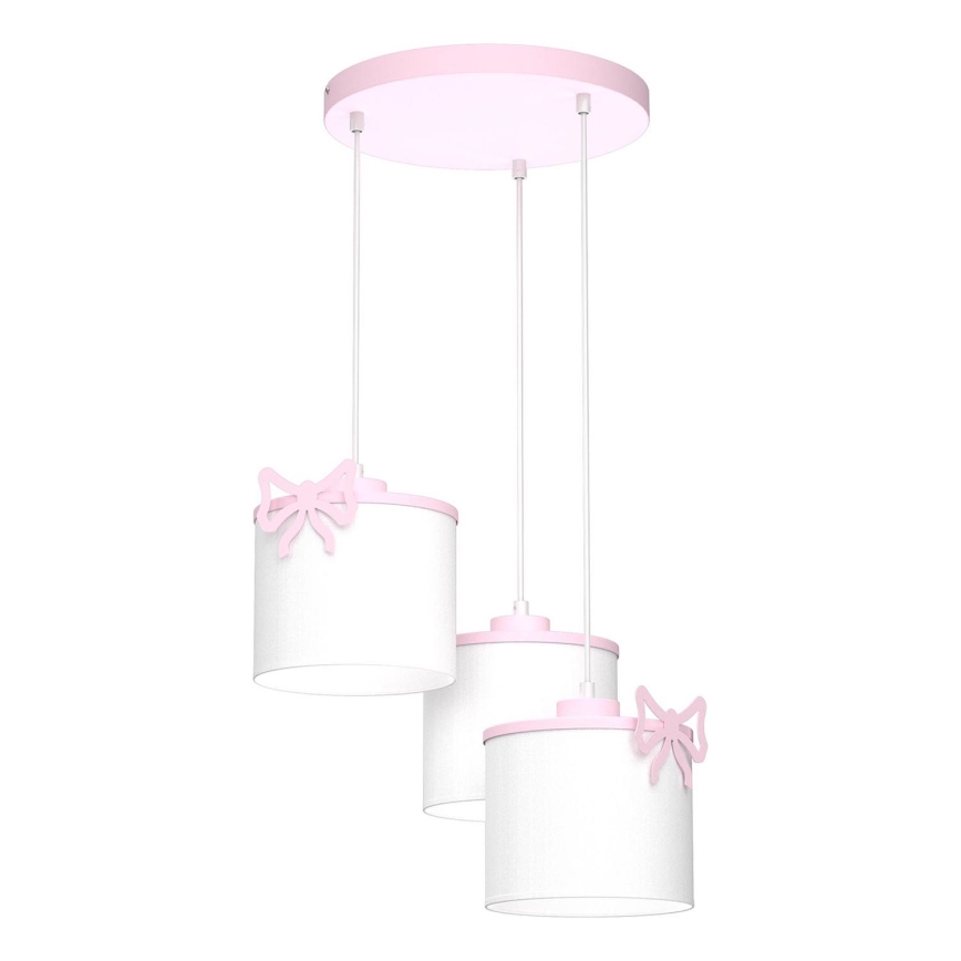 Suspension pour enfants SWEET sur câble 3xE27/15W/230V blanc/rose avec nœud décoratif