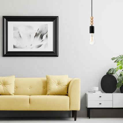 Suspension sur câble SIMON 1xE27/60W/230V noir/hêtre