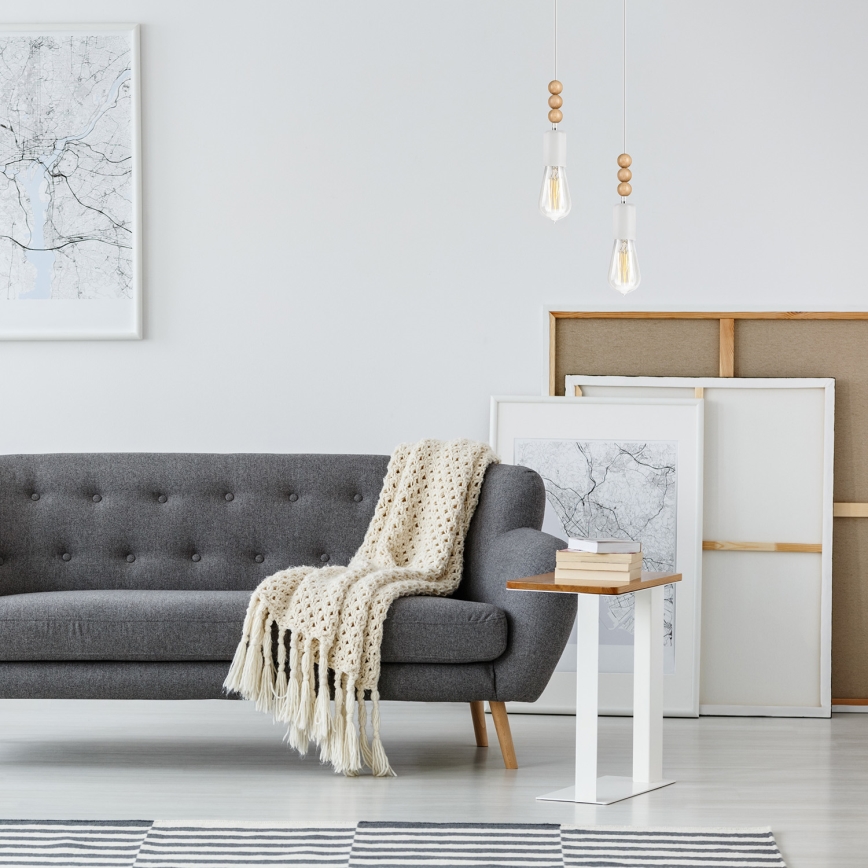 Suspension à câble SIMON 2xE27/60W/230V blanc/hêtre