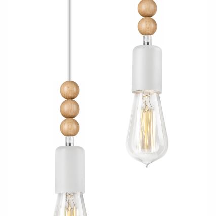 Suspension à câble SIMON 2xE27/60W/230V blanc/hêtre