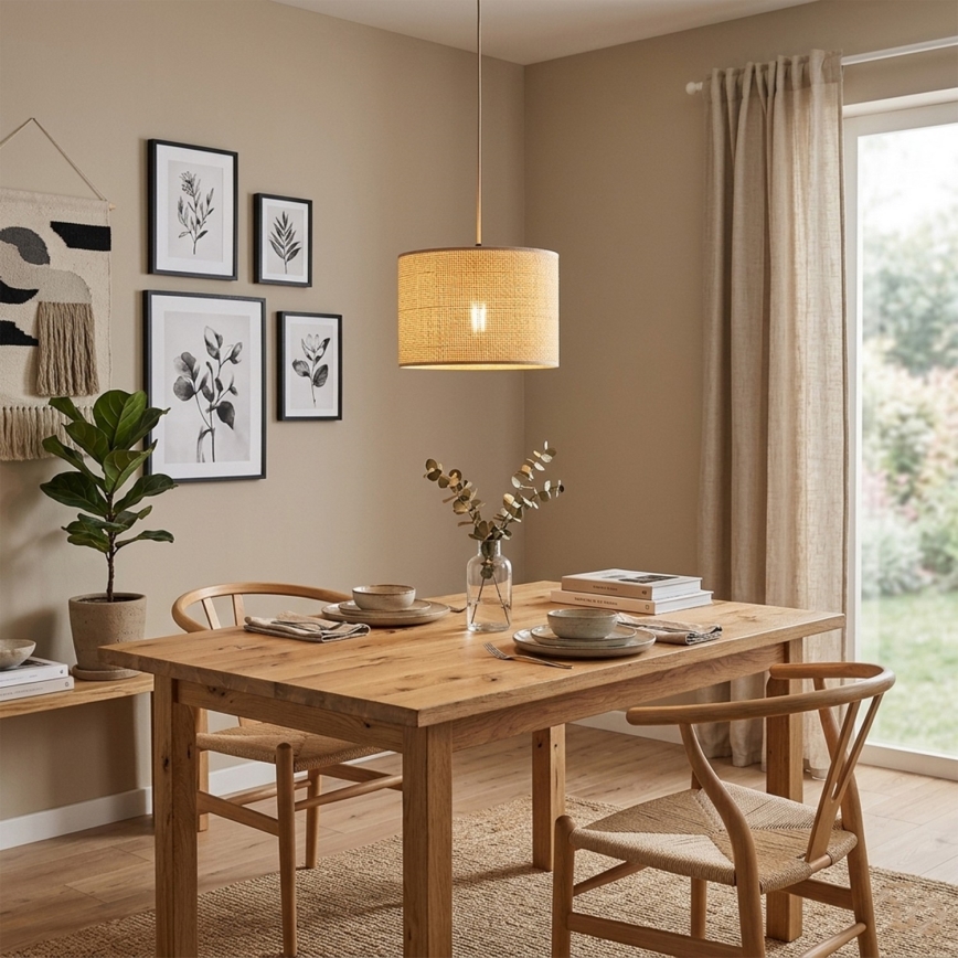Suspension sur câble AIDA 1x E27/15W/230V Ø 35 cm chêne/raphia