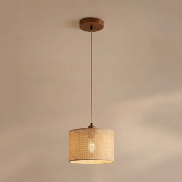 Suspension sur câble AIDA 1xE27/15W/230V Ø 25 cm chêne/rafia
