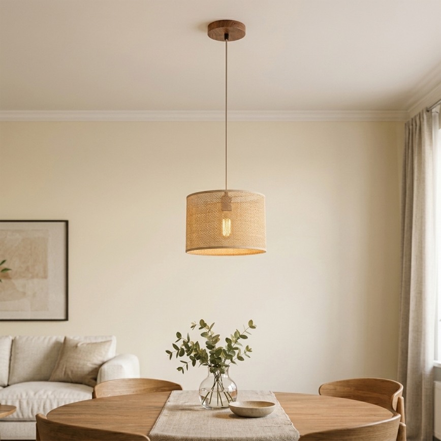 Suspension sur câble AIDA 1xE27/15W/230V Ø 25 cm chêne/rafia