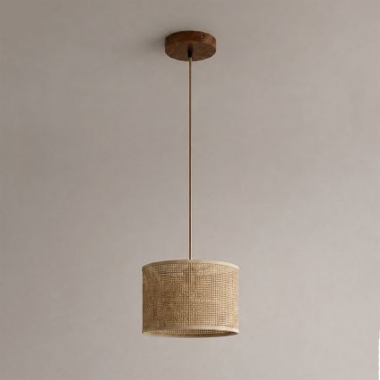 Suspension sur câble AIDA 1xE27/15W/230V Ø 25 cm chêne/rafia