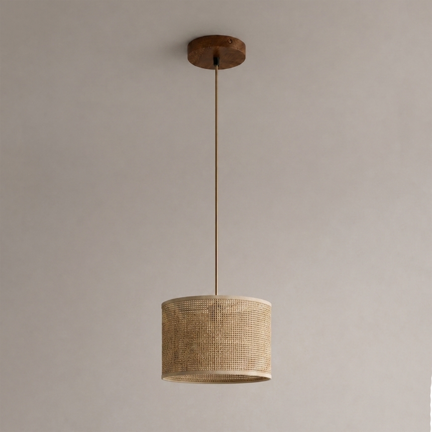 Suspension sur câble AIDA 1xE27/15W/230V Ø 25 cm chêne/rafia