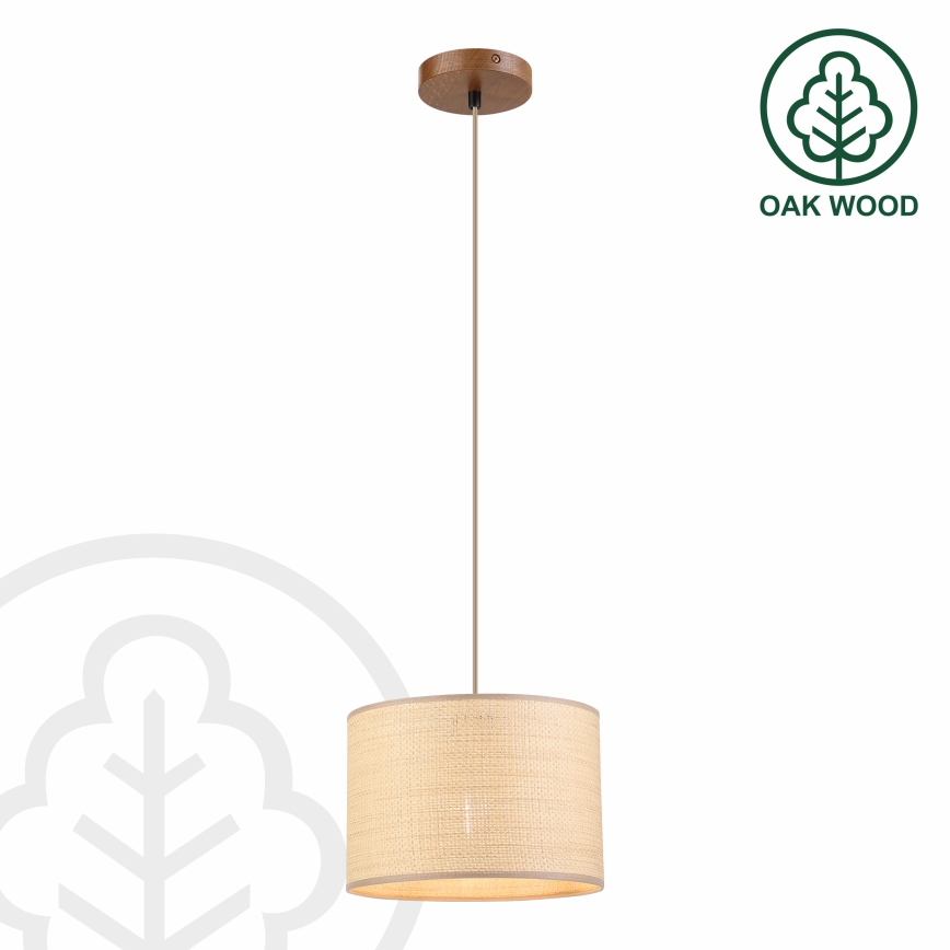 Suspension sur câble AIDA 1xE27/15W/230V Ø 25 cm chêne/rafia