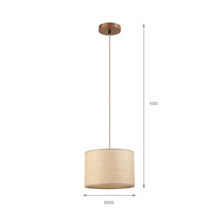 Suspension sur câble AIDA 1xE27/15W/230V Ø 25 cm chêne/rafia