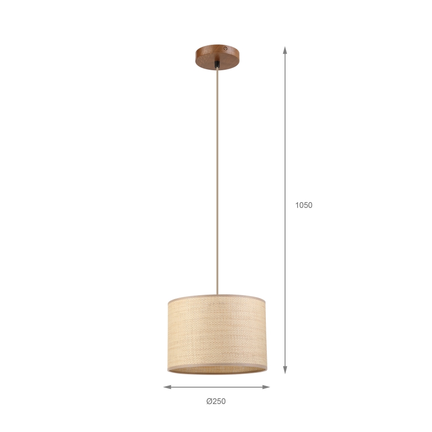 Suspension sur câble AIDA 1xE27/15W/230V Ø 25 cm chêne/rafia