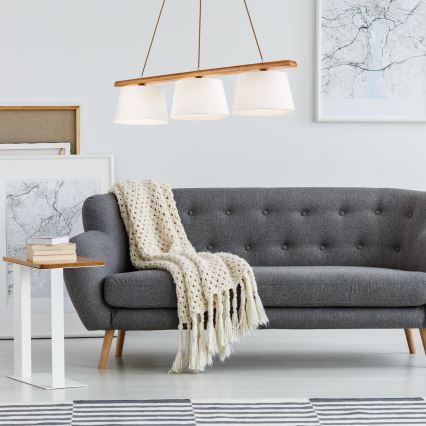 Suspension sur câble AIDA, 3x E27 (max. 60 W), 230 V, Ø 25 cm, finition chêne