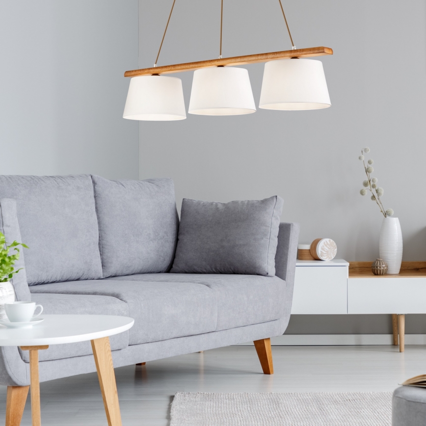 Suspension sur câble AIDA, 3x E27 (max. 60 W), 230 V, Ø 25 cm, finition chêne