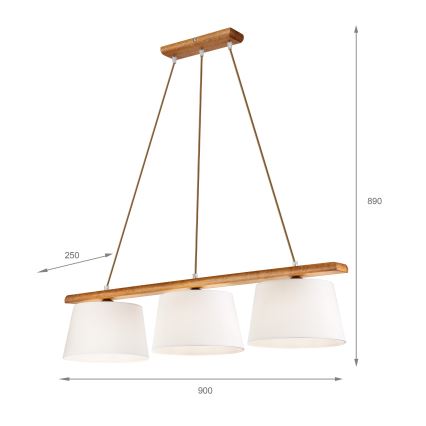 Suspension sur câble AIDA, 3x E27 (max. 60 W), 230 V, Ø 25 cm, finition chêne
