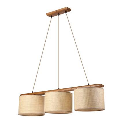 Suspension sur câble AIDA 3xE27/15W/230V Ø 25 cm chêne/raphia