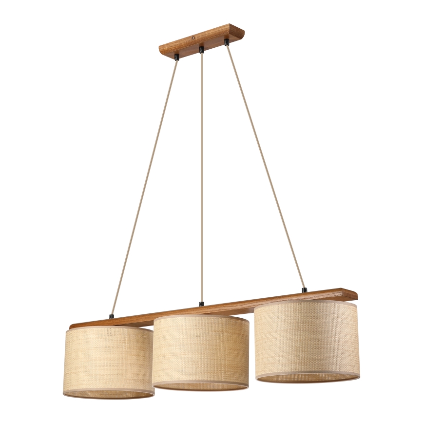 Suspension sur câble AIDA 3xE27/15W/230V Ø 25 cm chêne/raphia