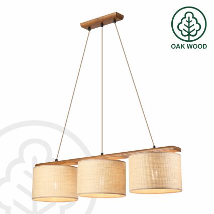 Suspension sur câble AIDA 3xE27/15W/230V Ø 25 cm chêne/raphia