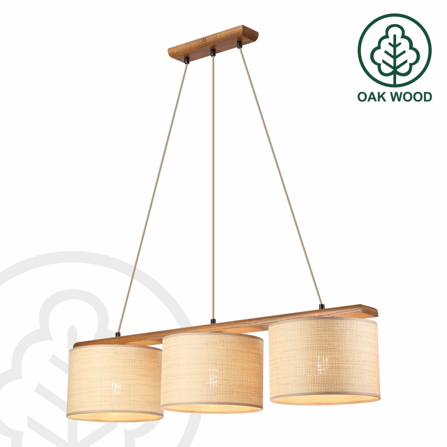 Suspension sur câble AIDA 3xE27/15W/230V Ø 25 cm chêne/raphia