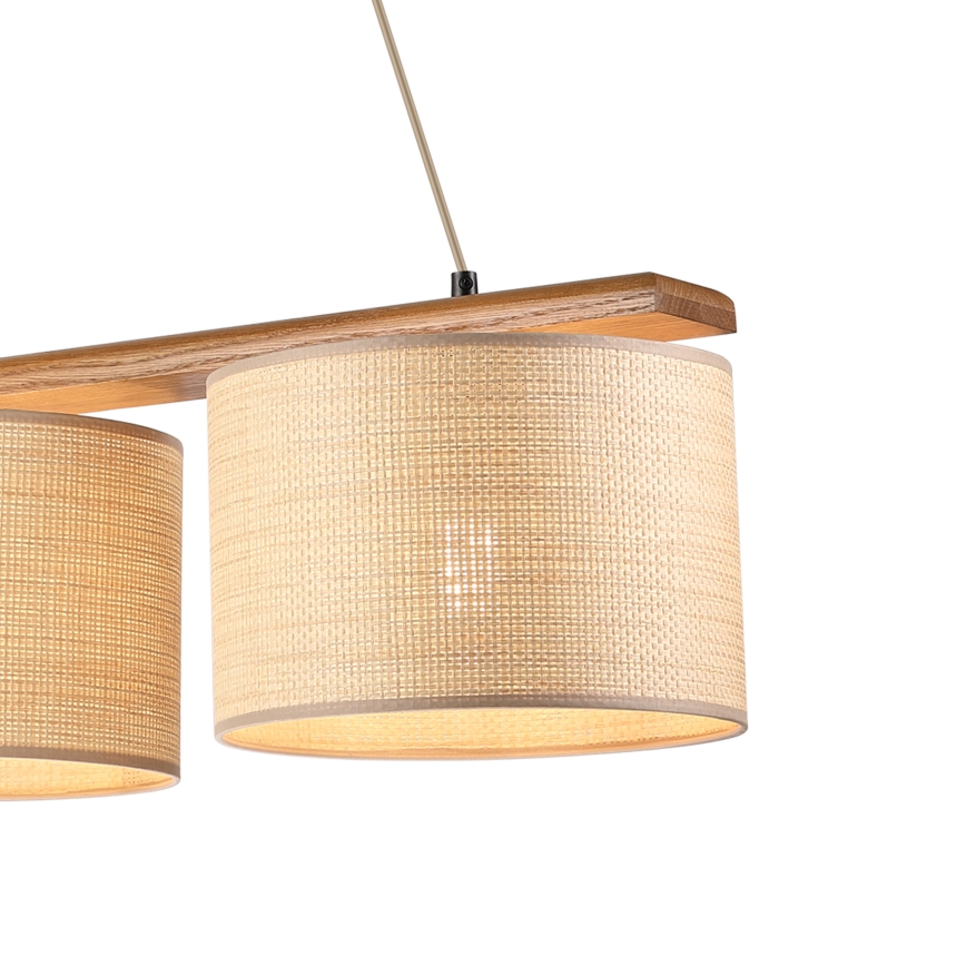 Suspension sur câble AIDA 3xE27/15W/230V Ø 25 cm chêne/raphia