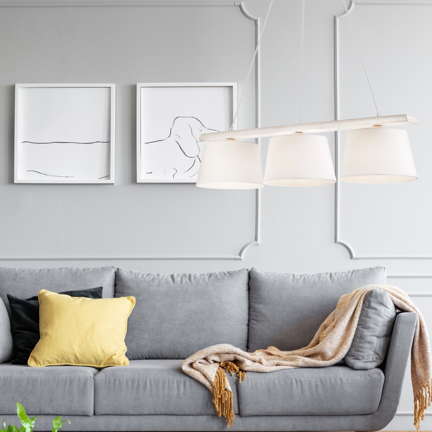 Suspension sur câble AIDA 3xE27/60W/230V chêne/blanc