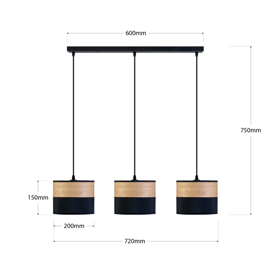 Suspension sur câble ALBA 3xE27/15W/230V noir/marron